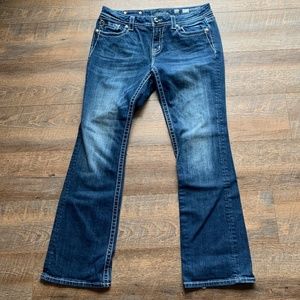 Miss Me Mid Rise Easy Boot Jeans Women's Size 31 Bling Pockets Bling Flap Pocket